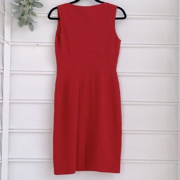 New Kay Unger Sleeveless Split Neck Wool Dress‎ size 6 Coral - Picture 6 of 12
